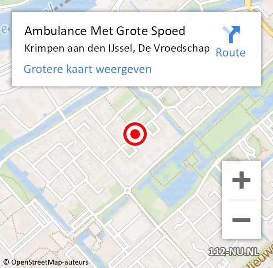 Locatie op kaart van de 112 melding: Ambulance Met Grote Spoed Naar Krimpen aan den IJssel, De Vroedschap op 16 februari 2019 23:40