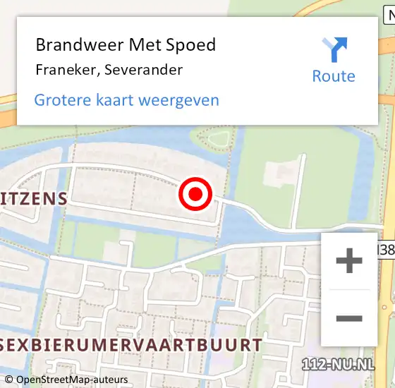 Locatie op kaart van de 112 melding: Brandweer Met Spoed Naar Franeker, Severander op 17 februari 2019 00:05