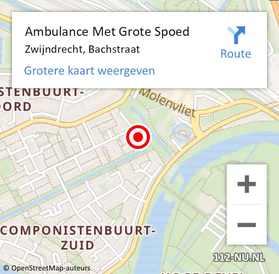 Locatie op kaart van de 112 melding: Ambulance Met Grote Spoed Naar Zwijndrecht, Bachstraat op 17 februari 2019 00:50