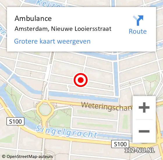 Locatie op kaart van de 112 melding: Ambulance Amsterdam, Nieuwe Looiersstraat op 17 februari 2019 02:03