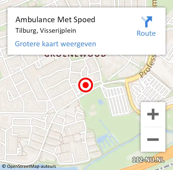 Locatie op kaart van de 112 melding: Ambulance Met Spoed Naar Tilburg, Visserijplein op 17 februari 2019 03:46