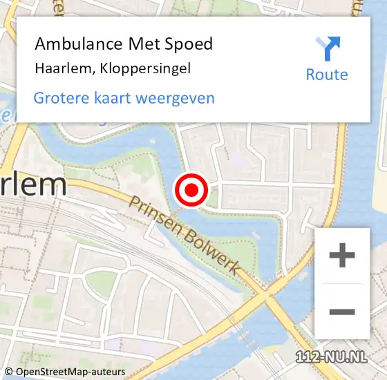 Locatie op kaart van de 112 melding: Ambulance Met Spoed Naar Haarlem, Kloppersingel op 17 februari 2019 03:48