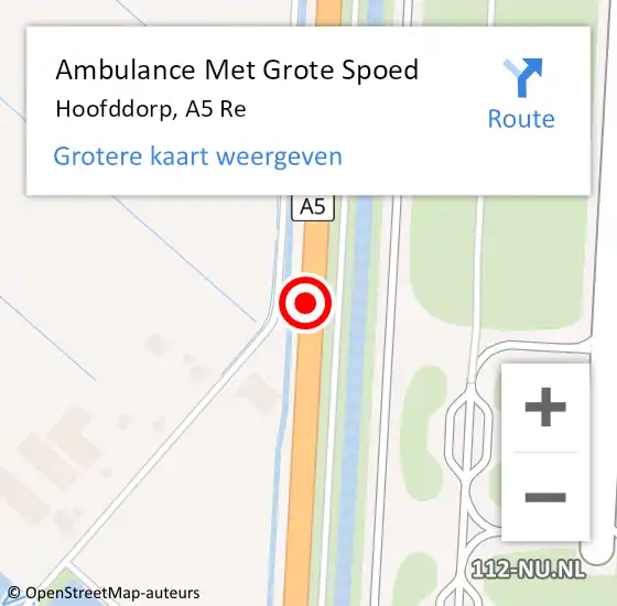 Locatie op kaart van de 112 melding: Ambulance Met Grote Spoed Naar Hoofddorp, A5 Re op 17 februari 2019 05:09