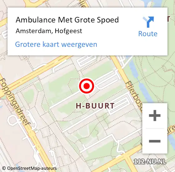 Locatie op kaart van de 112 melding: Ambulance Met Grote Spoed Naar Amsterdam, Hofgeest op 17 februari 2019 05:12
