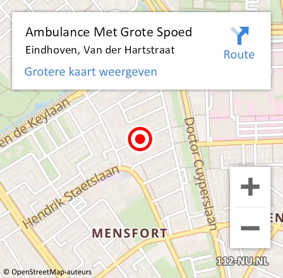 Locatie op kaart van de 112 melding: Ambulance Met Grote Spoed Naar Eindhoven, Van der Hartstraat op 17 februari 2019 06:15