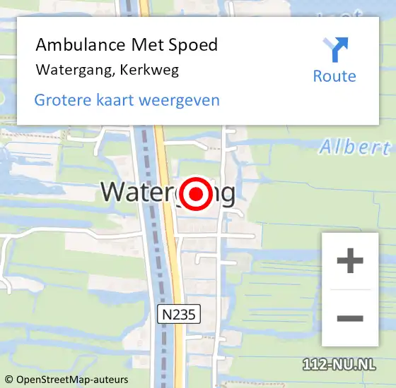 Locatie op kaart van de 112 melding: Ambulance Met Spoed Naar Watergang, Kerkweg op 17 februari 2019 10:36