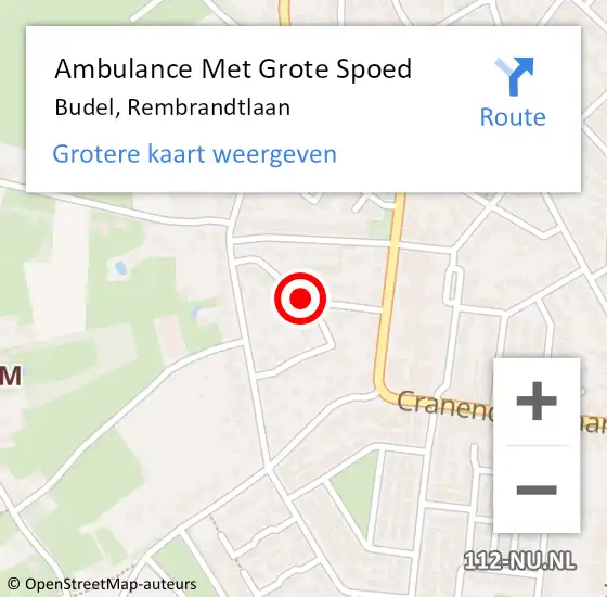 Locatie op kaart van de 112 melding: Ambulance Met Grote Spoed Naar Budel, Rembrandtlaan op 17 februari 2019 11:01