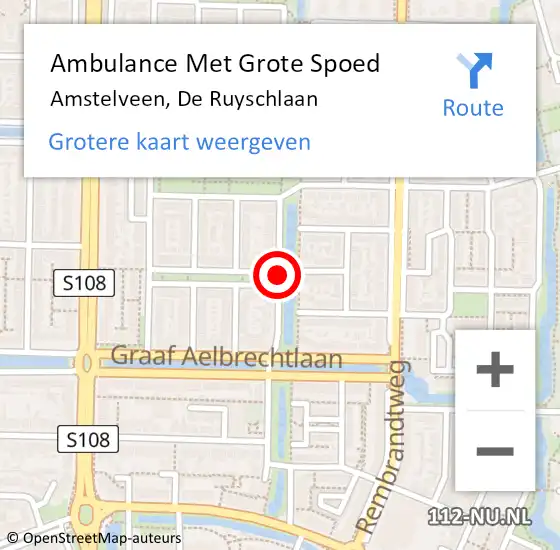 Locatie op kaart van de 112 melding: Ambulance Met Grote Spoed Naar Amstelveen, De Ruyschlaan op 17 februari 2019 11:51