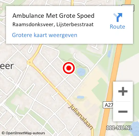 Locatie op kaart van de 112 melding: Ambulance Met Grote Spoed Naar Raamsdonksveer, Lijsterbesstraat op 17 februari 2019 14:41