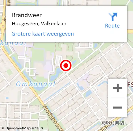 Locatie op kaart van de 112 melding: Brandweer Hoogeveen, Valkenlaan op 17 februari 2019 15:58