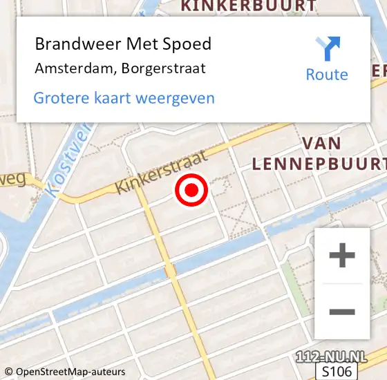 Locatie op kaart van de 112 melding: Brandweer Met Spoed Naar Amsterdam, Borgerstraat op 17 februari 2019 17:16