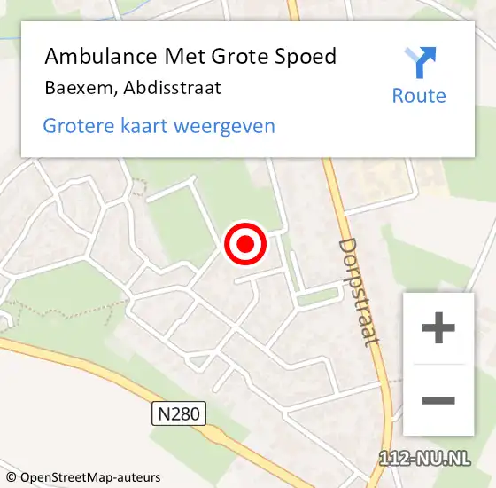 Locatie op kaart van de 112 melding: Ambulance Met Grote Spoed Naar Baexem, Abdisstraat op 17 februari 2019 20:05