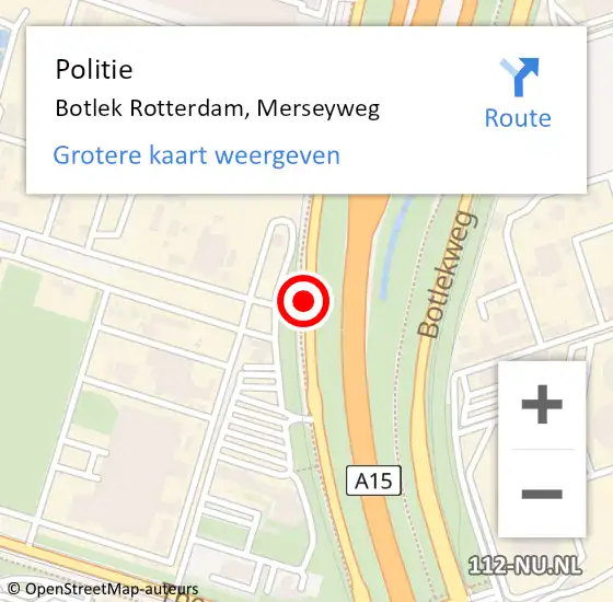 Locatie op kaart van de 112 melding: Politie Botlek Rotterdam, Merseyweg op 17 februari 2019 23:33
