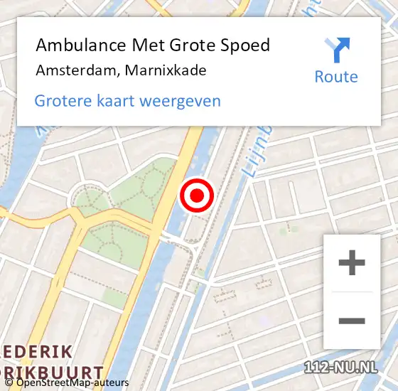 Locatie op kaart van de 112 melding: Ambulance Met Grote Spoed Naar Amsterdam, Marnixkade op 18 februari 2019 01:30