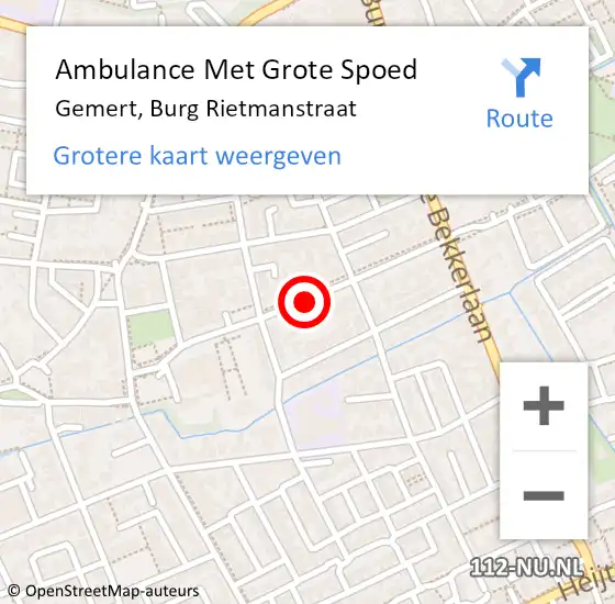 Locatie op kaart van de 112 melding: Ambulance Met Grote Spoed Naar Gemert, Burg Rietmanstraat op 18 februari 2019 04:40