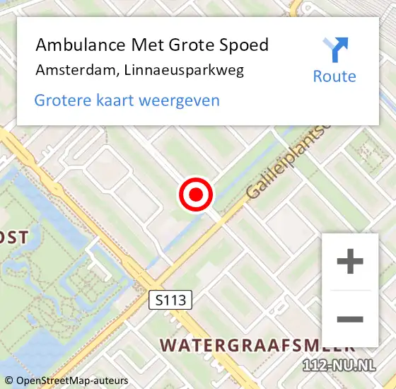 Locatie op kaart van de 112 melding: Ambulance Met Grote Spoed Naar Amsterdam, Linnaeusparkweg op 18 februari 2019 06:35