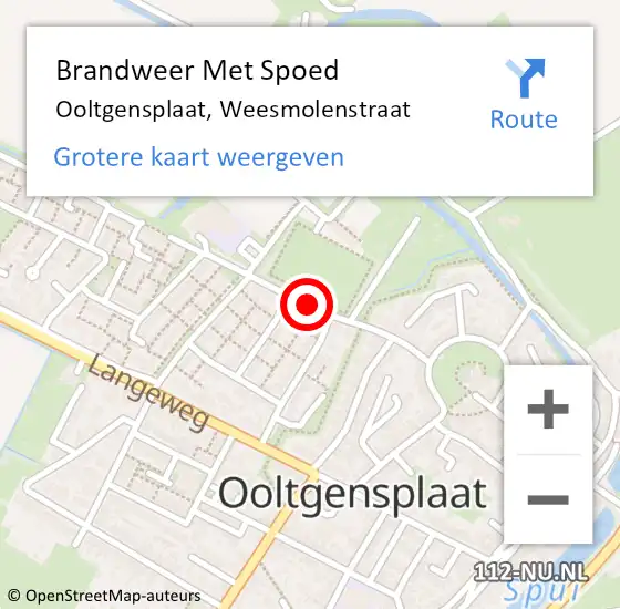 Locatie op kaart van de 112 melding: Brandweer Met Spoed Naar Ooltgensplaat, Weesmolenstraat op 18 februari 2019 07:55