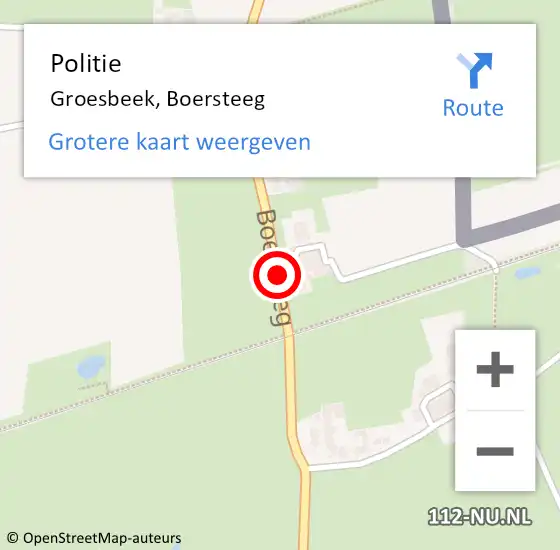 Locatie op kaart van de 112 melding: Politie Groesbeek, Boersteeg op 18 februari 2019 08:59