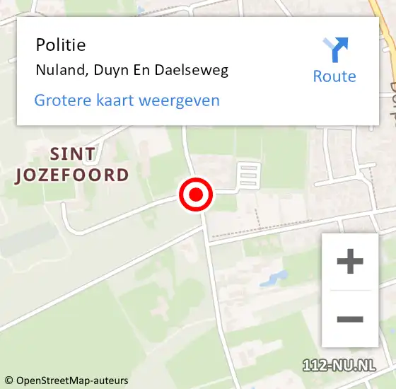 Locatie op kaart van de 112 melding: Politie Nuland, Duyn en Daelseweg op 18 februari 2019 09:10