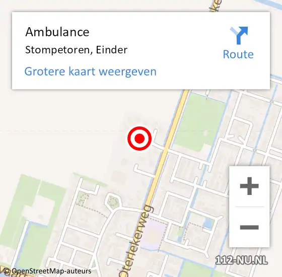 Locatie op kaart van de 112 melding: Ambulance Stompetoren, Einder op 18 februari 2019 11:04