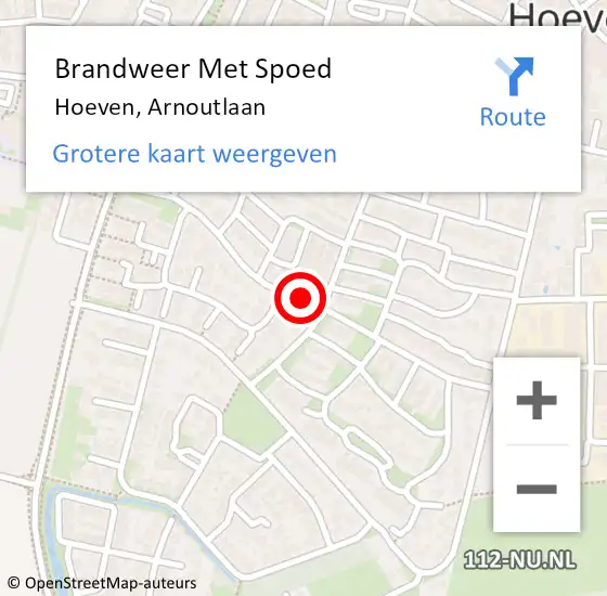 Locatie op kaart van de 112 melding: Brandweer Met Spoed Naar Hoeven, Arnoutlaan op 18 februari 2019 11:10