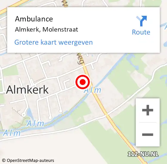 Locatie op kaart van de 112 melding: Ambulance Almkerk, Molenstraat op 18 februari 2019 13:42