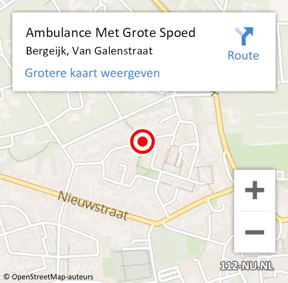 Locatie op kaart van de 112 melding: Ambulance Met Grote Spoed Naar Bergeijk, Van Galenstraat op 18 februari 2019 16:14