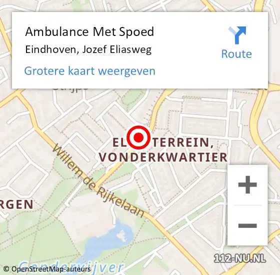 Locatie op kaart van de 112 melding: Ambulance Met Spoed Naar Eindhoven, Jozef Eliasweg op 18 februari 2019 16:56