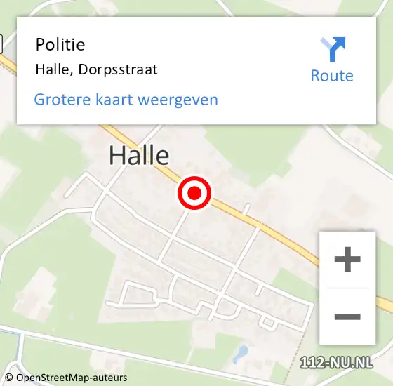 Locatie op kaart van de 112 melding: Politie Halle, Dorpsstraat op 18 februari 2019 17:22