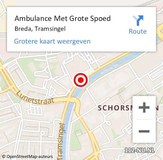 Locatie op kaart van de 112 melding: Ambulance Met Grote Spoed Naar Breda, Tramsingel op 18 februari 2019 18:01