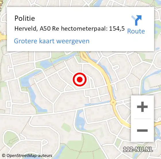 Locatie op kaart van de 112 melding: Politie Herveld, A50 Re hectometerpaal: 154,5 op 18 februari 2019 18:33