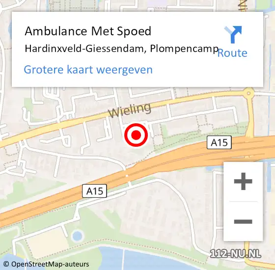 Locatie op kaart van de 112 melding: Ambulance Met Spoed Naar Hardinxveld-Giessendam, Plompencamp op 18 februari 2019 19:38