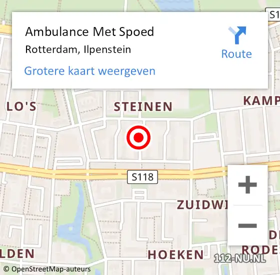 Locatie op kaart van de 112 melding: Ambulance Met Spoed Naar Rotterdam, Ilpenstein op 18 februari 2019 19:56
