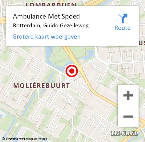 Locatie op kaart van de 112 melding: Ambulance Met Spoed Naar Rotterdam, Guido Gezelleweg op 18 februari 2019 20:10