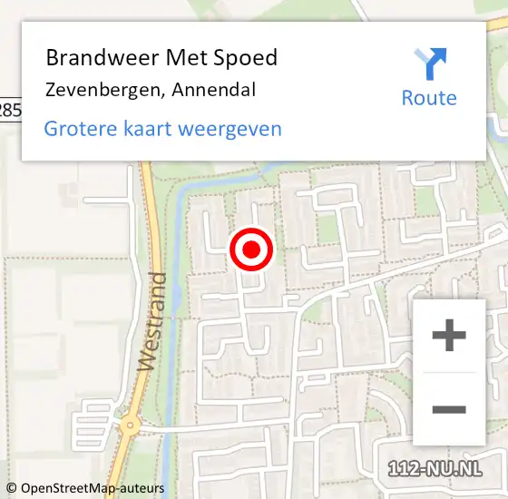 Locatie op kaart van de 112 melding: Brandweer Met Spoed Naar Zevenbergen, Annendal op 18 februari 2019 20:46