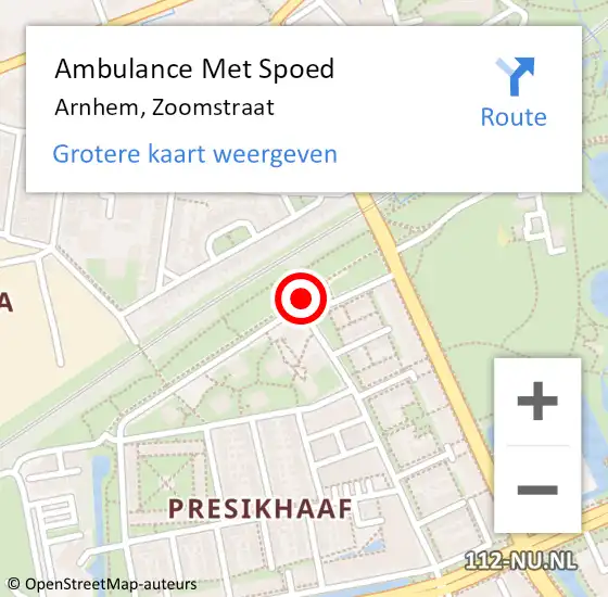 Locatie op kaart van de 112 melding: Ambulance Met Spoed Naar Arnhem, Zoomstraat op 19 februari 2019 00:45