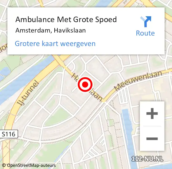 Locatie op kaart van de 112 melding: Ambulance Met Grote Spoed Naar Amsterdam, Havikslaan op 19 februari 2019 00:47