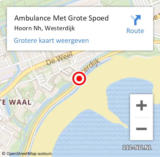 Locatie op kaart van de 112 melding: Ambulance Met Grote Spoed Naar Hoorn Nh, Westerdijk op 19 februari 2019 00:50