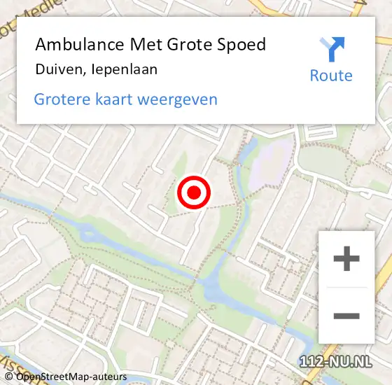 Locatie op kaart van de 112 melding: Ambulance Met Grote Spoed Naar Duiven, Iepenlaan op 19 februari 2019 01:01