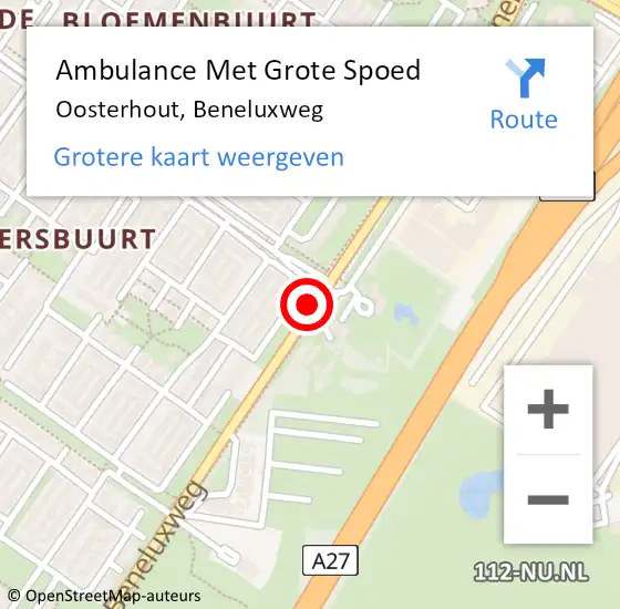 Locatie op kaart van de 112 melding: Ambulance Met Grote Spoed Naar Oosterhout, Beneluxweg op 19 februari 2019 01:08