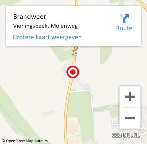 Locatie op kaart van de 112 melding: Brandweer Vierlingsbeek, Molenweg op 19 februari 2019 01:28