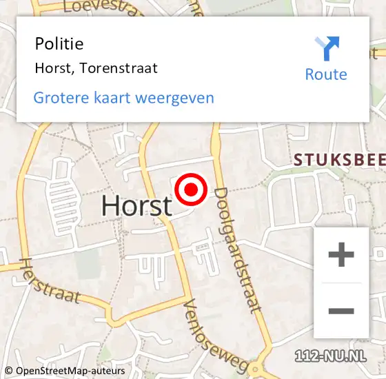 Locatie op kaart van de 112 melding: Politie Horst, Torenstraat op 19 februari 2019 04:40