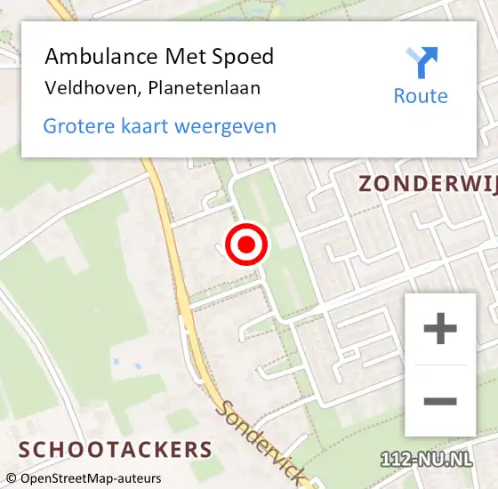 Locatie op kaart van de 112 melding: Ambulance Met Spoed Naar Veldhoven, Planetenlaan op 19 februari 2019 07:13