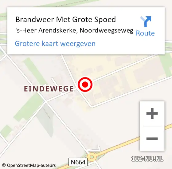 Locatie op kaart van de 112 melding: Brandweer Met Grote Spoed Naar 's-Heer Arendskerke, Noordweegseweg op 19 februari 2019 09:14