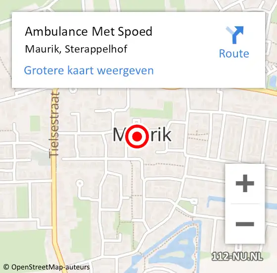 Locatie op kaart van de 112 melding: Ambulance Met Spoed Naar Maurik, Sterappelhof op 19 februari 2019 09:53