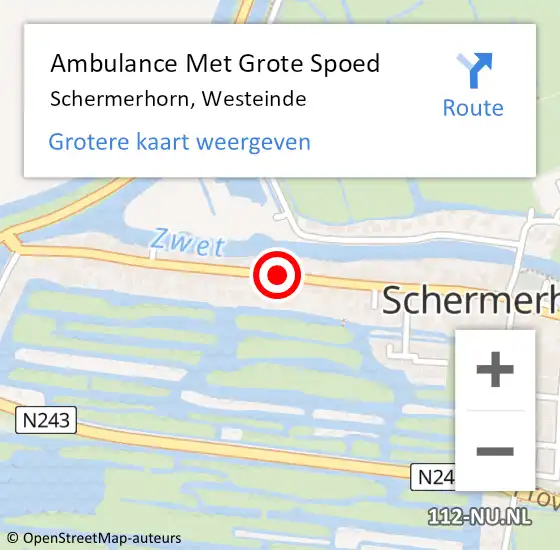 Locatie op kaart van de 112 melding: Ambulance Met Grote Spoed Naar Schermerhorn, Westeinde op 19 februari 2019 10:48