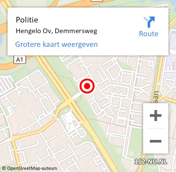 Locatie op kaart van de 112 melding: Politie Hengelo Ov, Demmersweg op 19 februari 2019 10:52