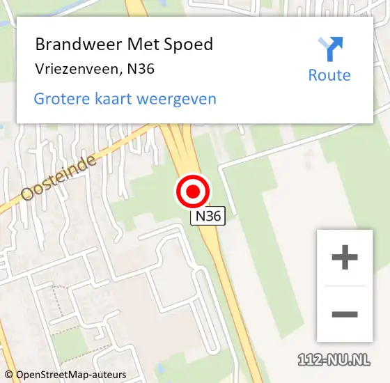 Locatie op kaart van de 112 melding: Brandweer Met Spoed Naar Vriezenveen, N36 op 19 februari 2019 14:31