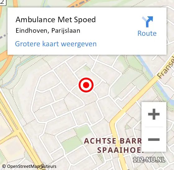 Locatie op kaart van de 112 melding: Ambulance Met Spoed Naar Eindhoven, Parijslaan op 19 februari 2019 15:21