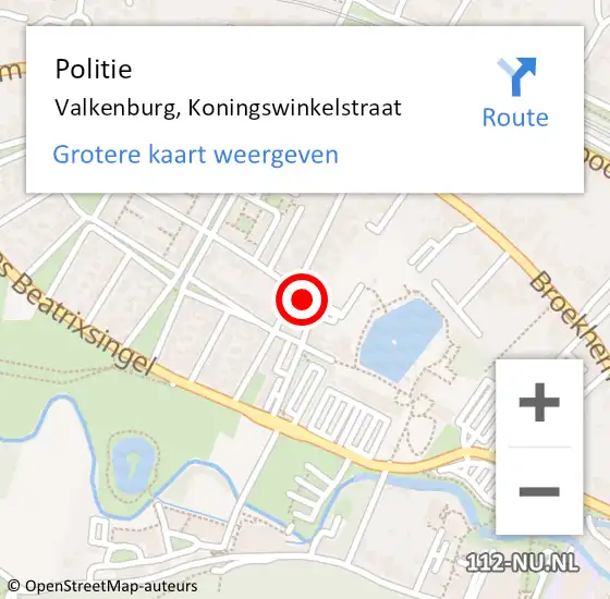 Locatie op kaart van de 112 melding: Politie Valkenburg, Koningswinkelstraat op 19 februari 2019 15:33